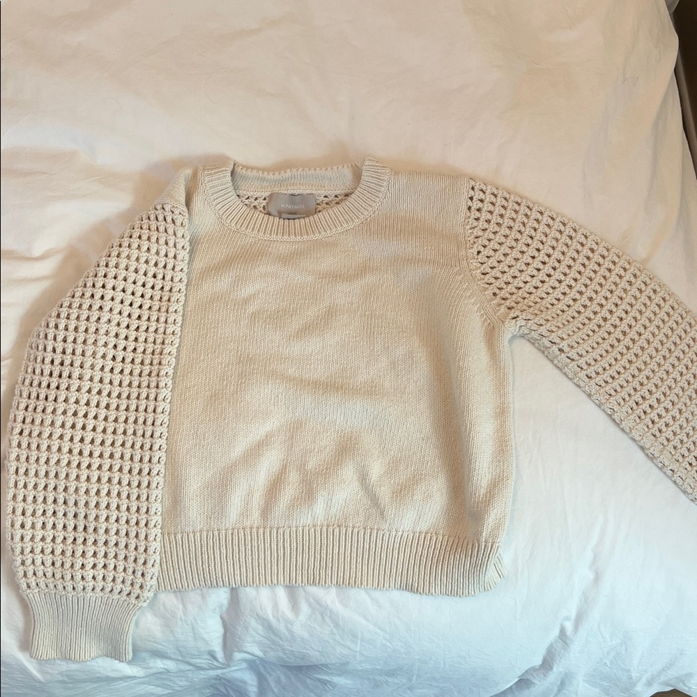 Cream Knit Sweater with netted Sleeves and back